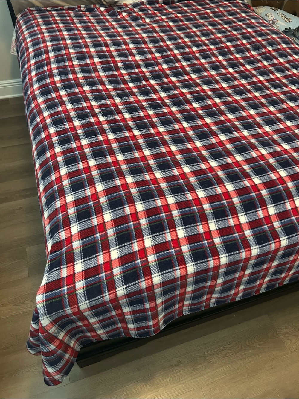 Plaid Flannel Bedding Throw Blanket - Red, Navy & White